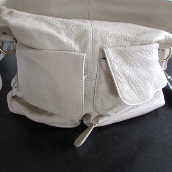 Leather Cream Pocketed Hobo Handbag - NEW - Picture 13 of 15